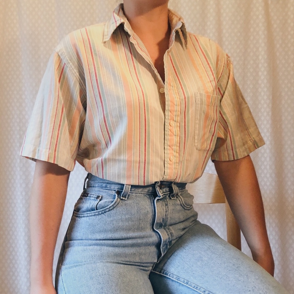 Vintage multi colored striped button down